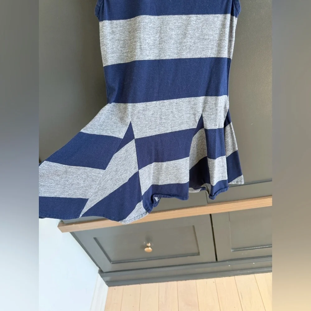 Ralph Lauren | Striped Navy & Gray Girls' Flutter Sleeve Dress | 4/4T